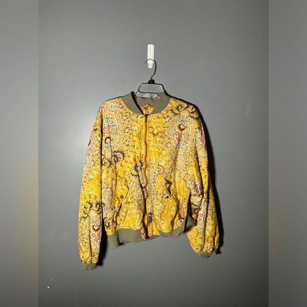 Free People Daytrip Yellow Bomber Jacket Women’s Size Large - Picture 2 of 6